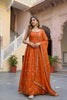 Vibrant Orange Fendy Silk Embroidered Party Wear Gown with Dupatta for Women