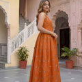 Vibrant Orange Fendy Silk Embroidered Party Wear Gown with Dupatta for Women