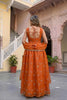 Vibrant Orange Fendy Silk Embroidered Party Wear Gown with Dupatta for Women