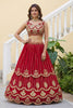Regal Red Faux Georgette Heavy Embroidered Designer Lehenga Choli with Gold Zari Work and Dupatta