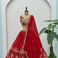 Regal Red Faux Georgette Heavy Embroidered Designer Lehenga Choli with Gold Zari Work and Dupatta