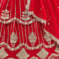 Regal Red Faux Georgette Heavy Embroidered Designer Lehenga Choli with Gold Zari Work and Dupatta