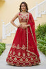 Regal Red Faux Georgette Heavy Embroidered Designer Lehenga Choli with Gold Zari Work and Dupatta