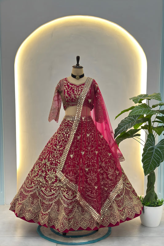 Elegant Red Butterfly Net Embroidered Bridal Lehenga Choli with Dupatta