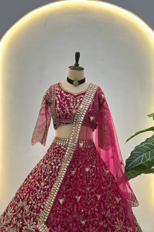 Elegant Red Butterfly Net Embroidered Bridal Lehenga Choli with Dupatta