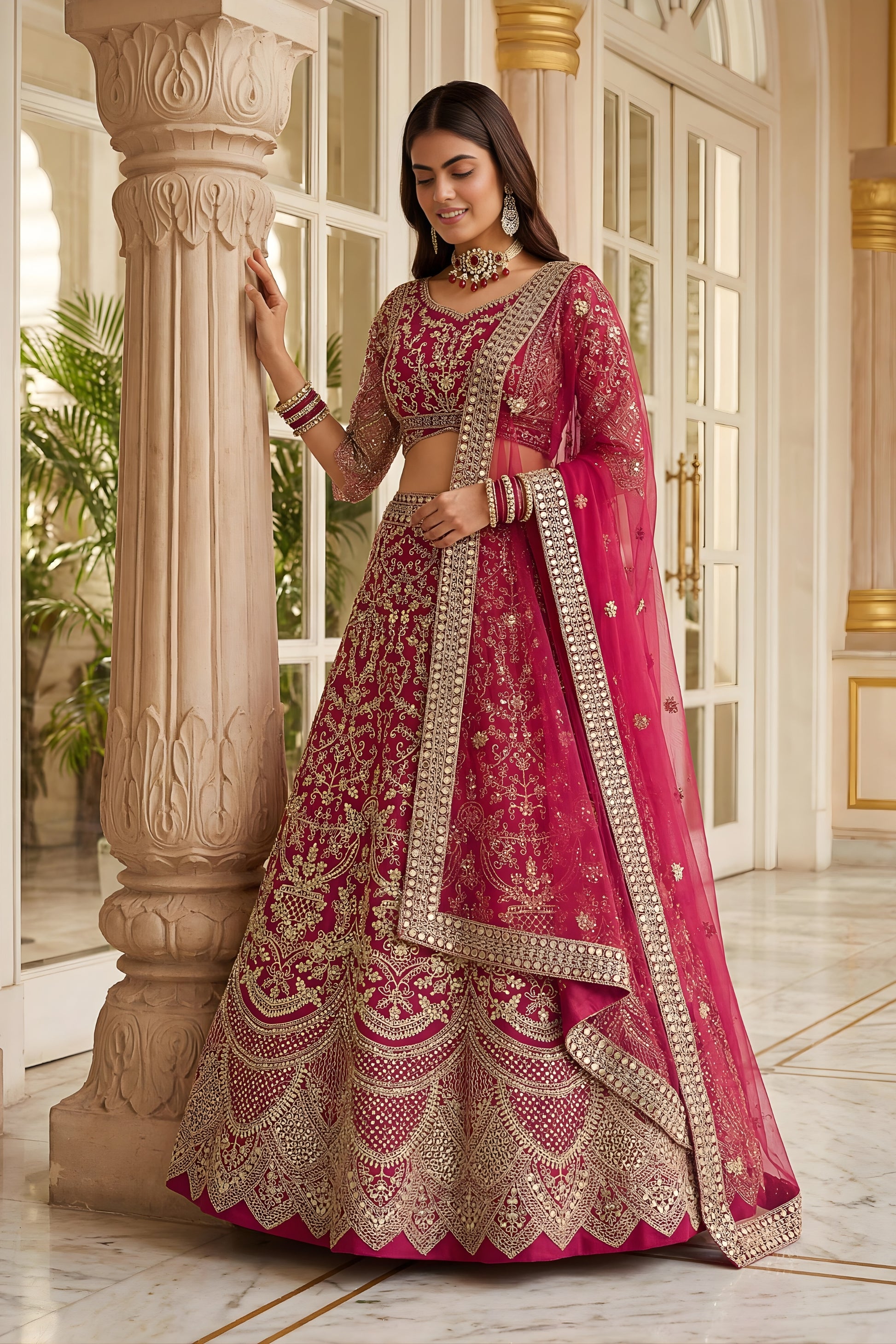 Elegant Red Butterfly Net Embroidered Bridal Lehenga Choli with Dupatta 