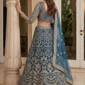 Stunning Teal Blue Butterfly Net Embroidered Bridal Lehenga Choli with Dupatta
