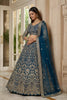 Stunning Teal Blue Butterfly Net Embroidered Bridal Lehenga Choli with Dupatta