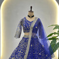 Fancy Royal Blue Butterfly Net Embroidered Bridal Lehenga Choli with Dupatta