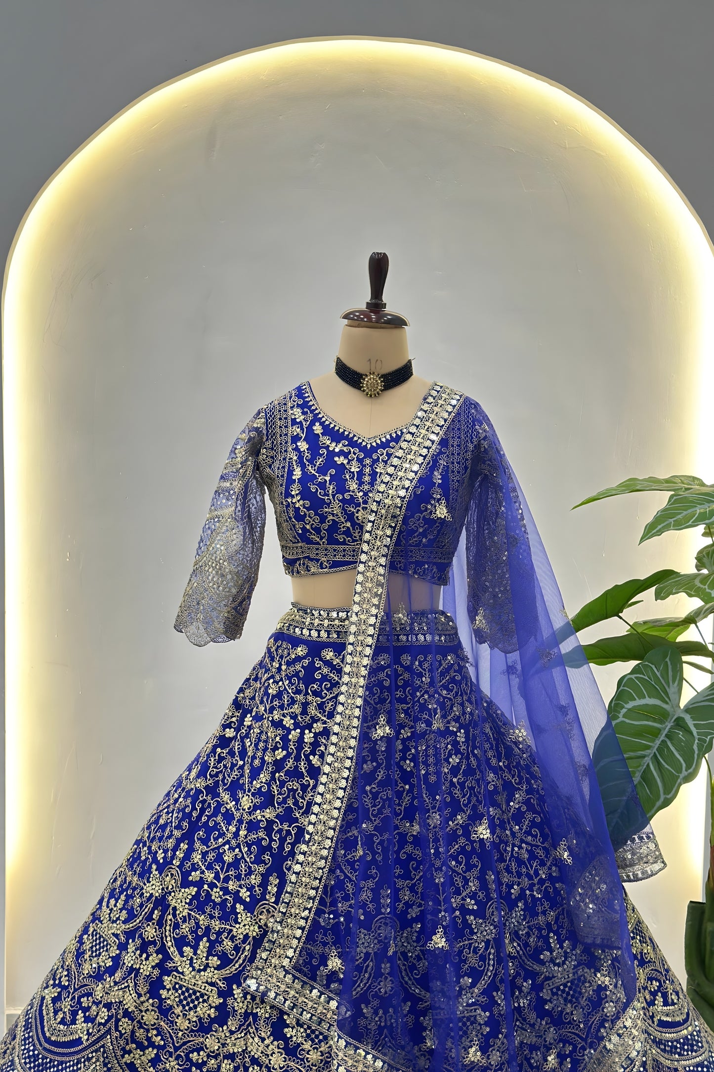 Fancy Royal Blue Butterfly Net Embroidered Bridal Lehenga Choli with Dupatta