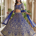 Fancy Royal Blue Butterfly Net Embroidered Bridal Lehenga Choli with Dupatta