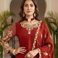 Luxury Maroon Silk Embroidered Palazzo Suit Designer Dupatta