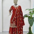 Luxury Maroon Silk Embroidered Palazzo Suit Designer Dupatta