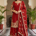 Luxury Maroon Silk Embroidered Palazzo Suit Designer Dupatta