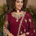 Royal Wine Silk Embroidered Palazzo Suit Designer Dupatta