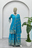 Royal Sky Blue Silk Embroidered Palazzo Suit Designer Dupatta