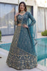 Luxury Teal Blue Butterfly Net Heavy Embroidered Bridal Lehenga Choli with Dupatta