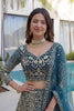 Luxury Teal Blue Butterfly Net Heavy Embroidered Bridal Lehenga Choli with Dupatta