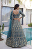 Luxury Teal Blue Butterfly Net Heavy Embroidered Bridal Lehenga Choli with Dupatta