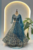 Luxury Teal Blue Butterfly Net Heavy Embroidered Bridal Lehenga Choli with Dupatta