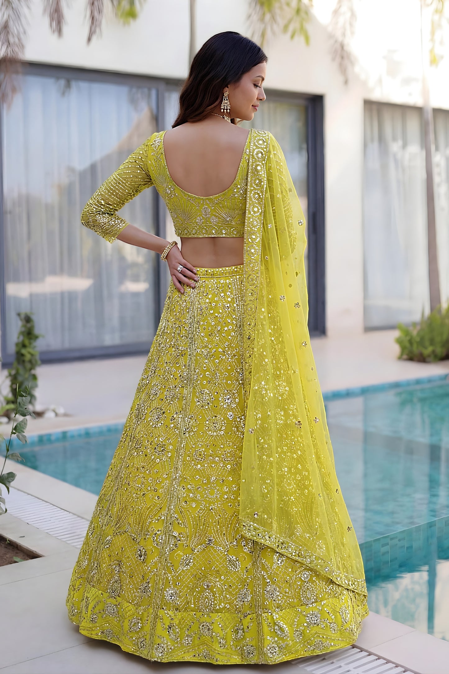 Beautiful Yellow Butterfly Net Heavy Embroidered Bridal Lehenga Choli with Dupatta