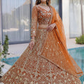 Awesome Rust Orange Butterfly Net Heavy Embroidered Bridal Lehenga Choli with Dupatta