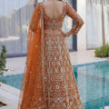 Awesome Rust Orange Butterfly Net Heavy Embroidered Bridal Lehenga Choli with Dupatta