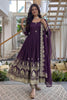 Purple Embroidered Anarkali Suit Set Designer Dupatta Heavy Zari Border Work