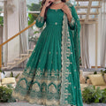 Emerald Green Embroidered Anarkali Suit Set Dupatta Heavy Zari Border Work