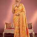 Vibrant Yellow Natural Crepe Saree Aari Hand Work for Women