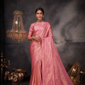 Graceful Rose Pink Pure Kanjivaram Weaving Silk Saree for Women