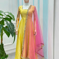 Gorgeous Yellow Glass Roman Anarkali Suit Lace Work for Women