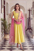 Gorgeous Yellow Glass Roman Anarkali Suit Lace Work for Women