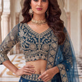 Stunning Teal Blue Embroidered Designer Lehenga Choli Set with Matching Dupatta for Wedding