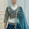 Stunning Teal Blue Embroidered Designer Lehenga Choli Set with Matching Dupatta for Wedding