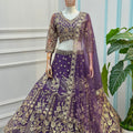 Superb Purple Embroidered Designer Lehenga Choli Set with Matching Dupatta for Wedding