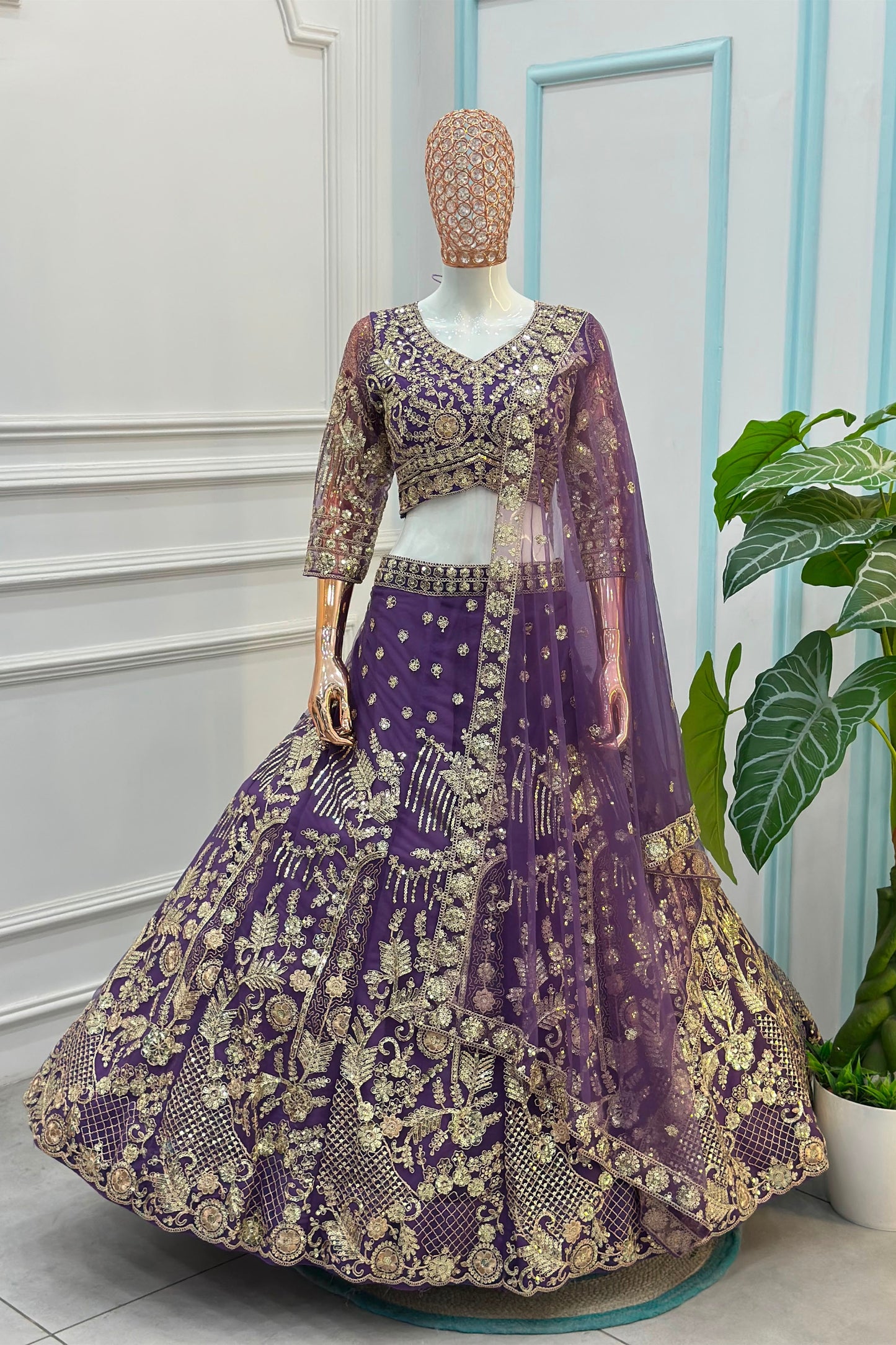 Superb Purple Embroidered Designer Lehenga Choli Set with Matching Dupatta for Wedding