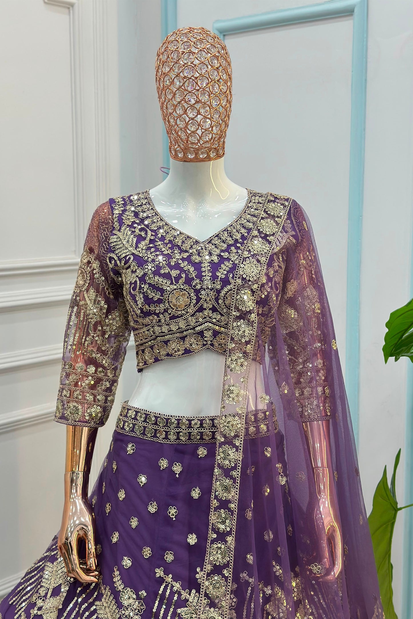 Superb Purple Embroidered Designer Lehenga Choli Set with Matching Dupatta for Wedding