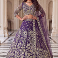 Superb Purple Embroidered Designer Lehenga Choli Set with Matching Dupatta for Wedding