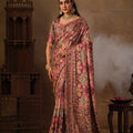 Stylish Wine Natural Crepe Aari Hand Work Saree with Pure Khatli and Mirror Work for Women