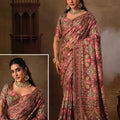 Stylish Wine Natural Crepe Aari Hand Work Saree with Pure Khatli and Mirror Work for Women
