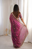 Magenta Purple Organza Silk Saree Golden Thread Embroidery Blouse