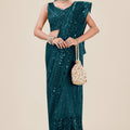 Teal Green Net Saree Heavy Sequins Embroidery Designer Blouse