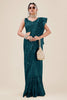Teal Green Net Saree Heavy Sequins Embroidery Designer Blouse