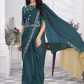 Elegant Teal Blue Designer Saree with Embroidered Blouse