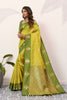 Yellow Olive Green Kanjivaram Silk Saree with Rich Gold Zari Border