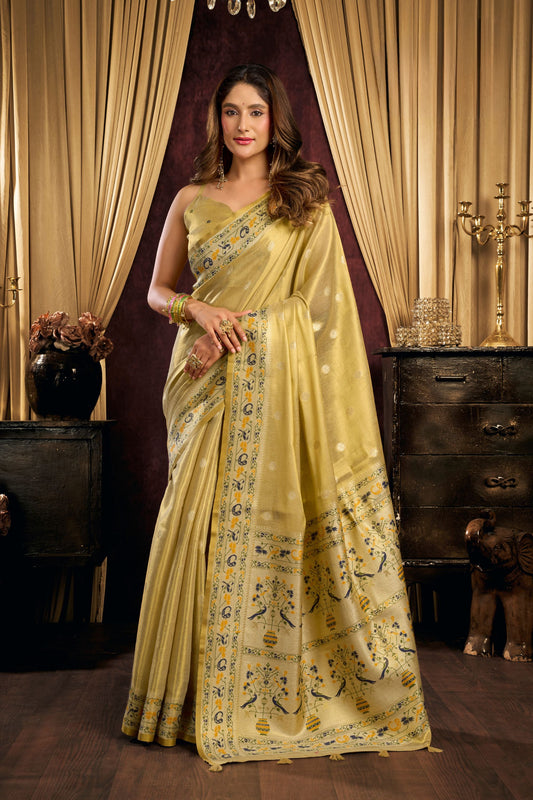 Premium Yellow Tissue Silk Zari Weaving Saree