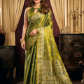 Graceful Olive Green Tissue Silk Zari Weaving Saree
