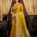 Gorgeous Mustard Yellow Tissue Silk Zari Weaving Saree