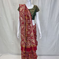 Traditional Red Bandhani Gharchola Silk Saree with Green Blouse for Wedding 